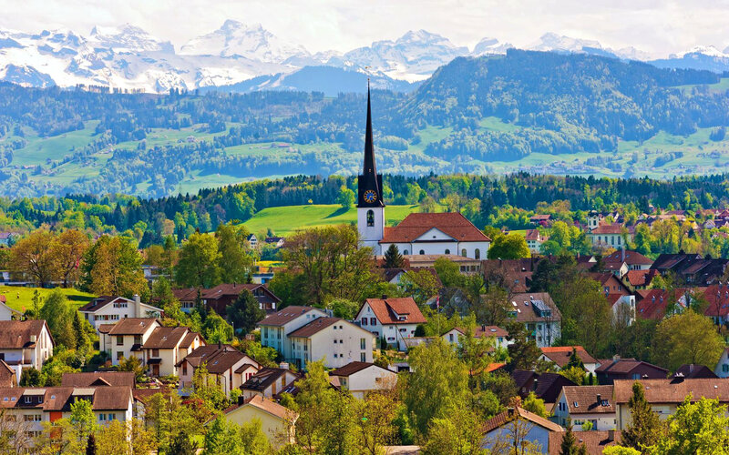Village with Church Steeple — Green