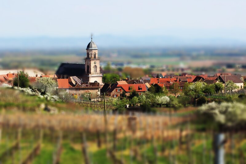 Village with church tower