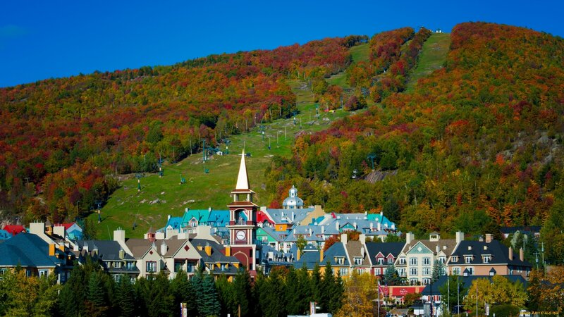 Village with Clock Tower — Blue