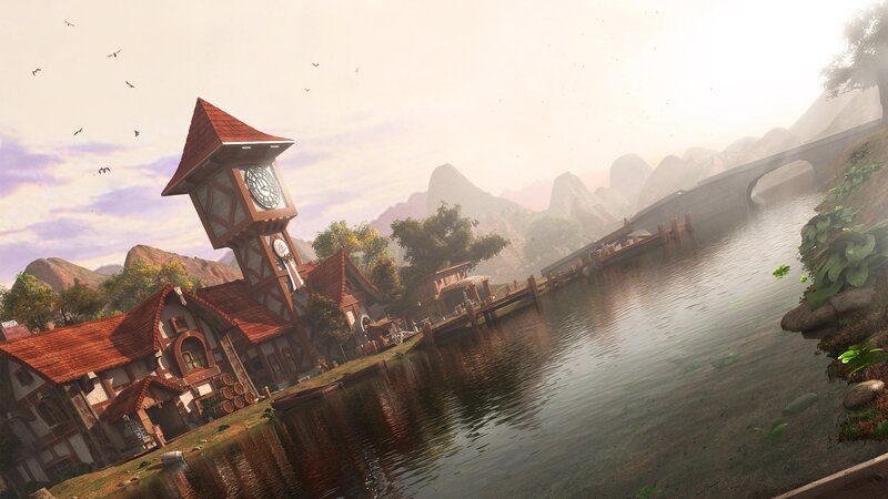 Village with Clock Tower — Brown