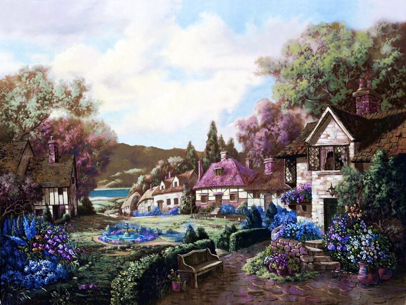 Village with Cottages — Blue
