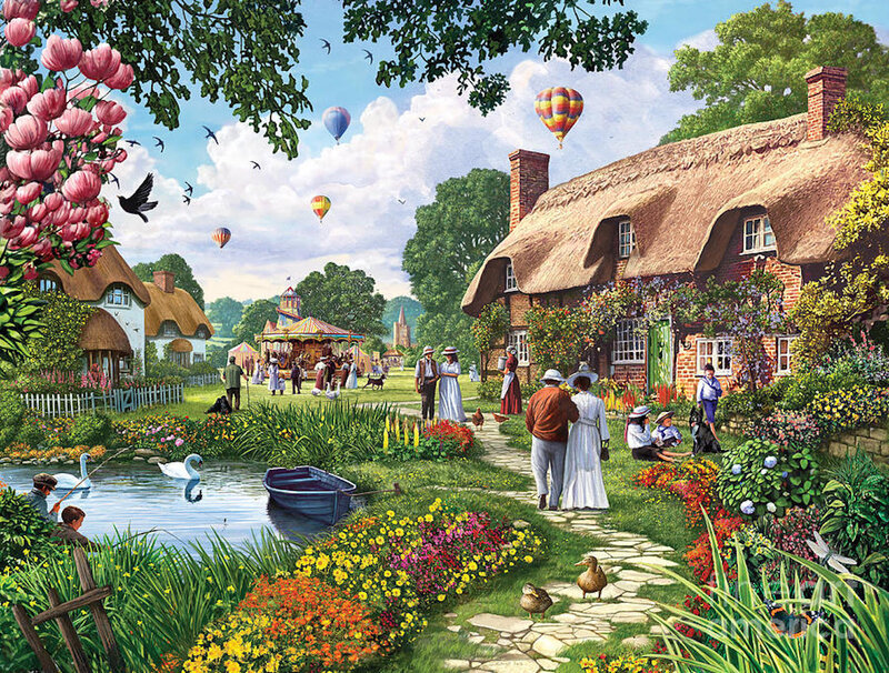Village with Cottages — Green, Peaceful