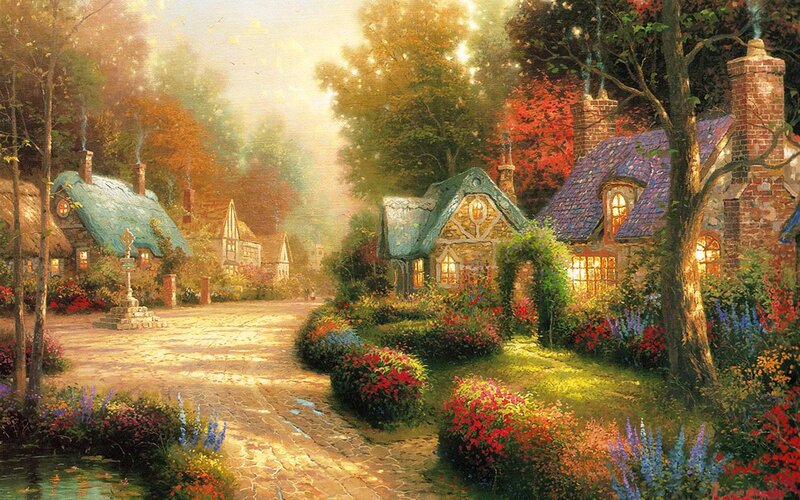 Village with Cottages — Green, Serene, Afternoon