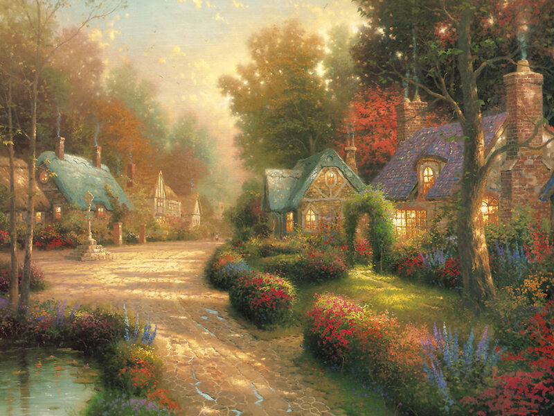 Village with Cottages — Green, Serene