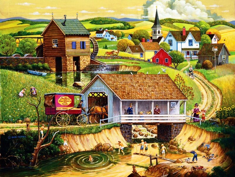 Village with Covered Bridge