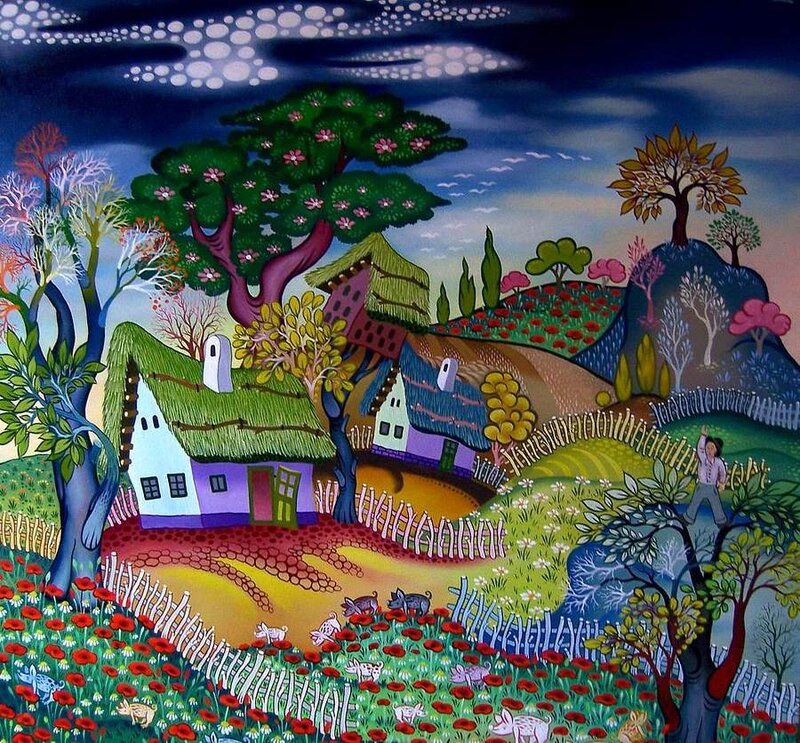 Village with Houses and Animals