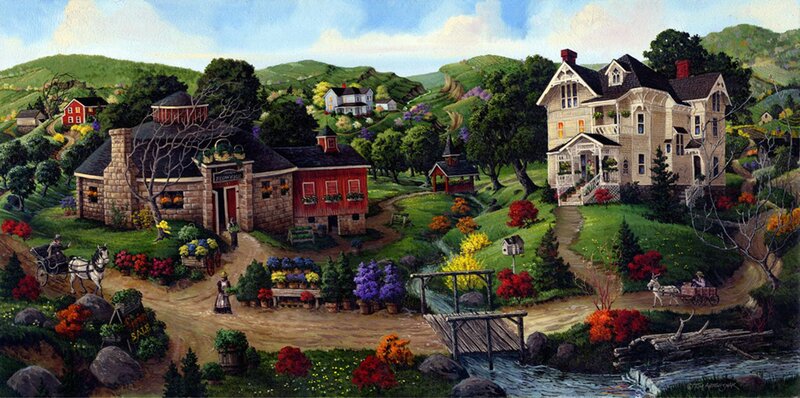 Village with Houses and Flowers