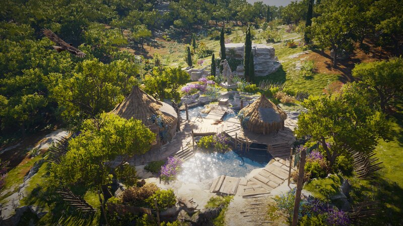 Village with Huts and Pool
