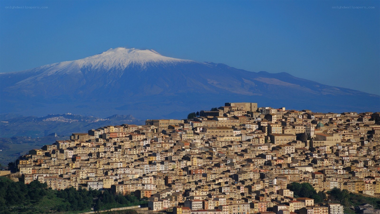 Village with Mount Etna in background