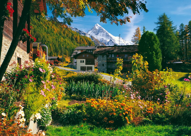 Village with Mountain View — Green