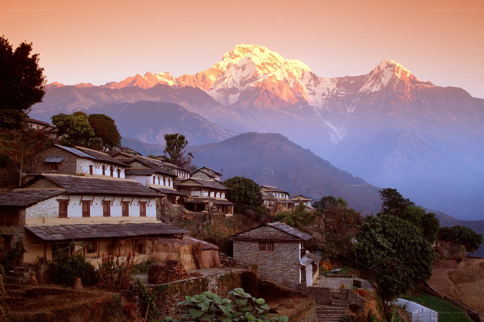 Village with mountain view