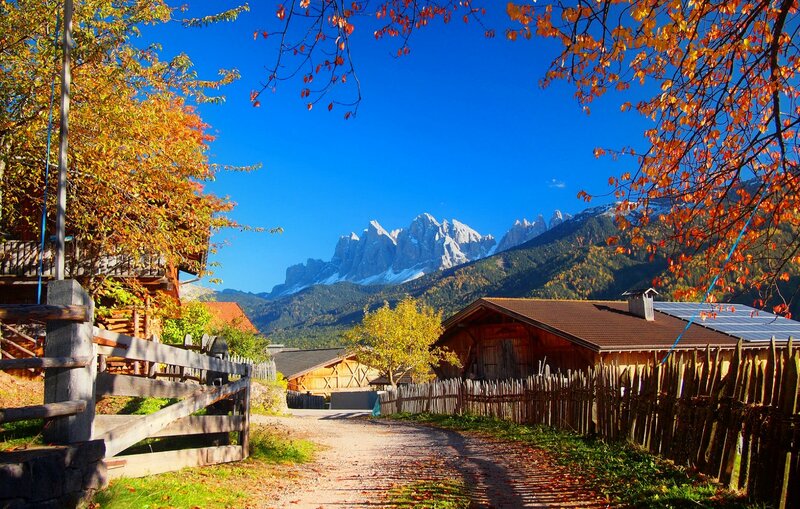 Village with Mountains — Blue, Serene