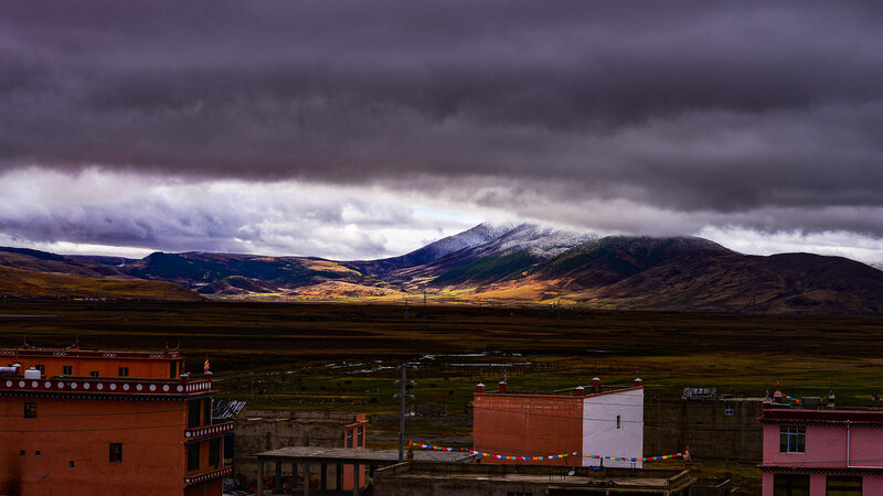 Village with Mountains — Brown