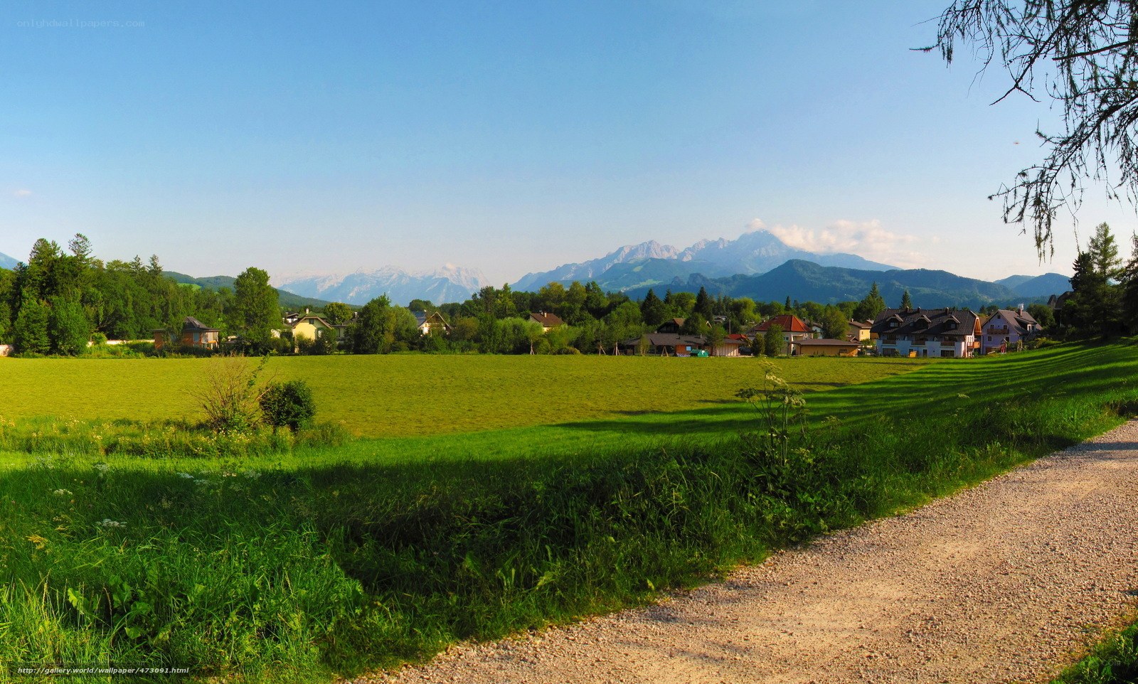 Village with mountains in background