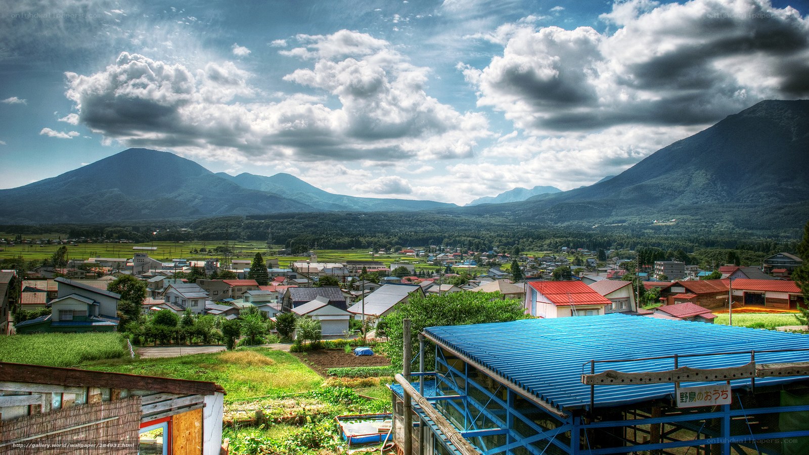 Village with mountains in Japan
