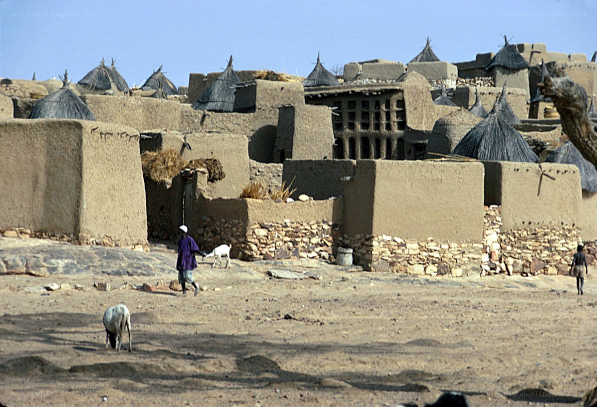 Village with mud huts