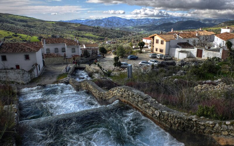 Village with River and Mountains