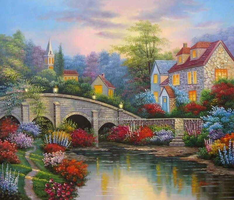 Village with Stone Bridge — Blue