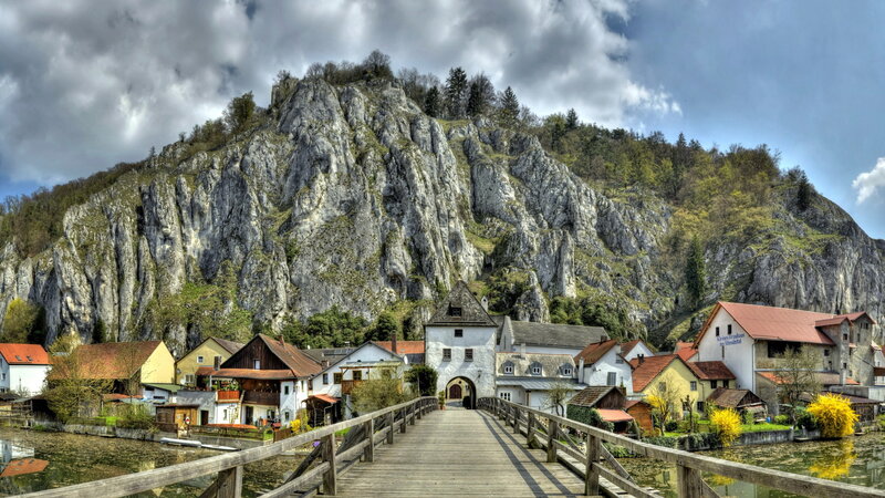 Village with Stone Bridge — Gray
