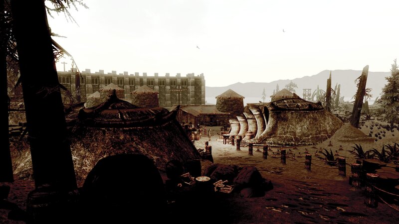 Village with Stone Buildings — Brown