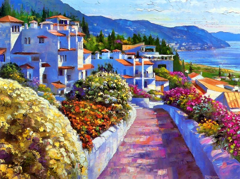 Village with Stone Houses — Blue, Serene