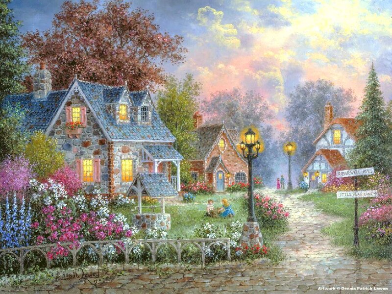 Village with Stone Houses — Blue