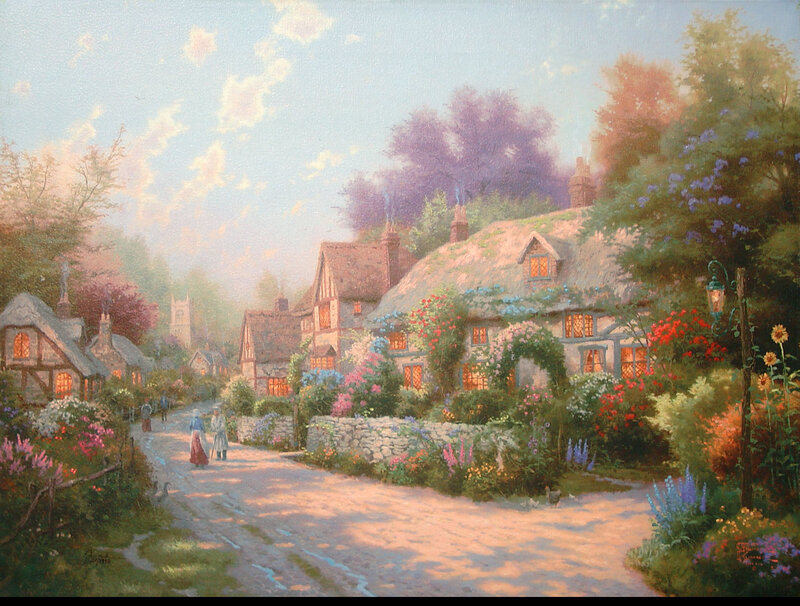 Village with Thatched Cottages — Green