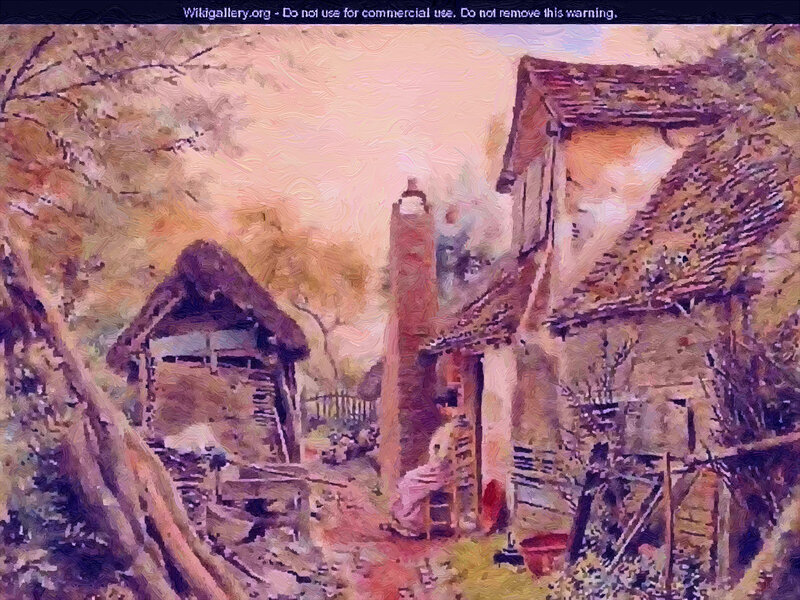 Village with Thatched Cottages — Purple