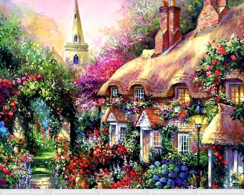 Village with Thatched Cottages — Red