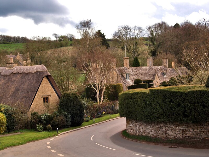 village with thatched cottages