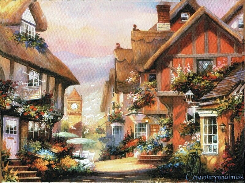Village with Thatched Houses — Orange