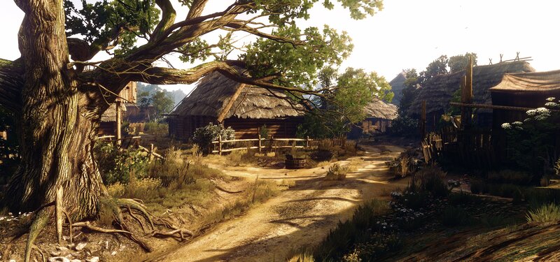 Village with Thatched Huts — Brown, Serene, Afternoon