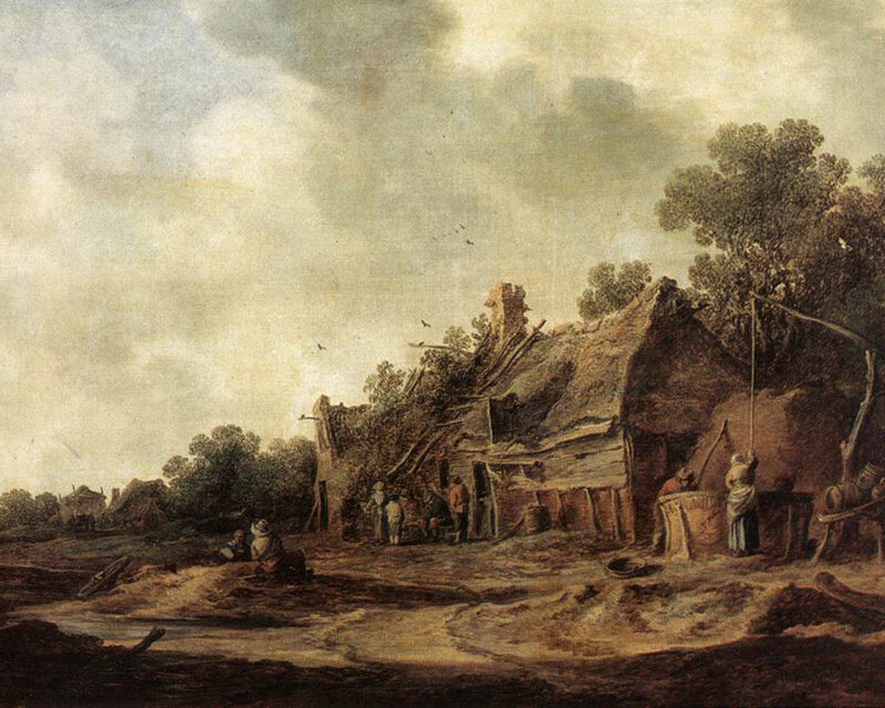 Village with Thatched Huts — Brown