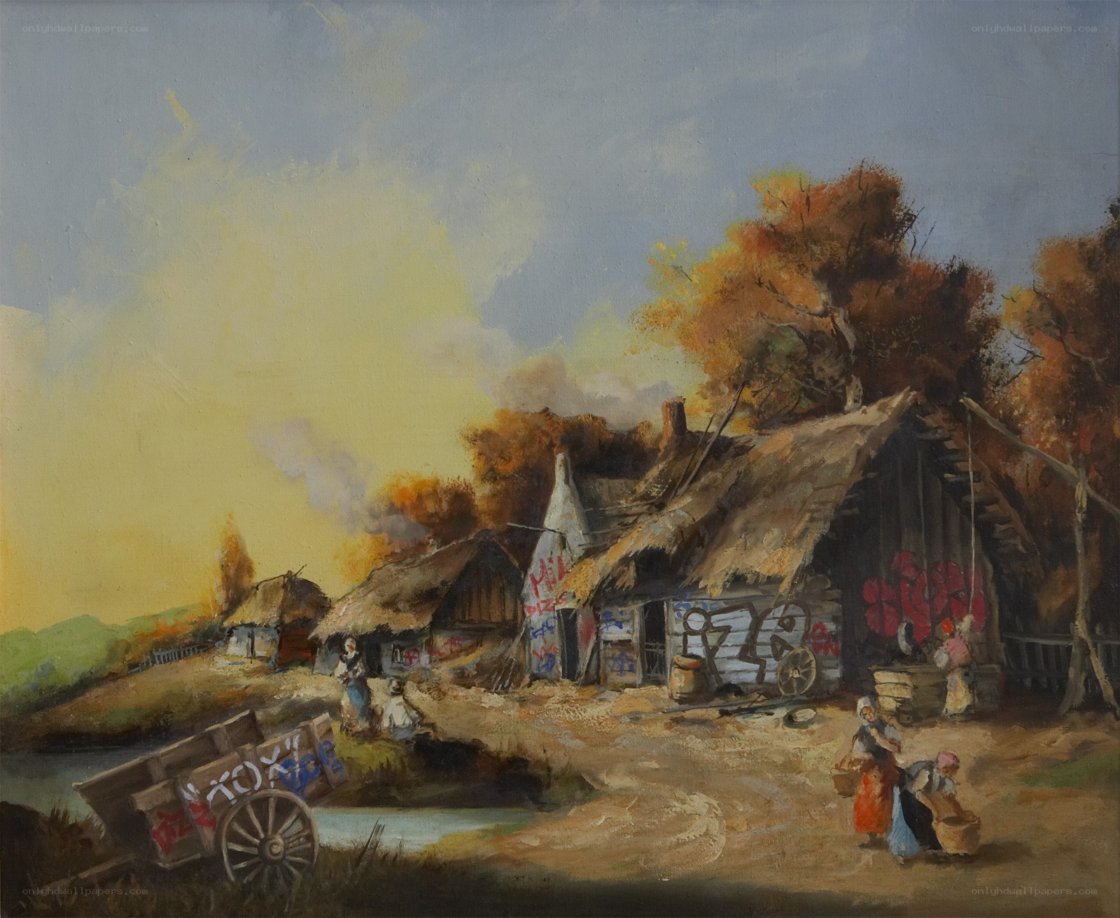 Village with Thatched Huts