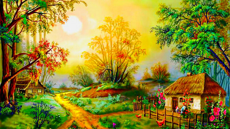 Village with Thatched-roof Houses — Yellow