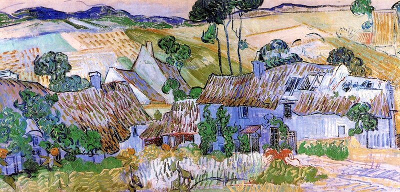 Village with Thatched Roofs — Blue