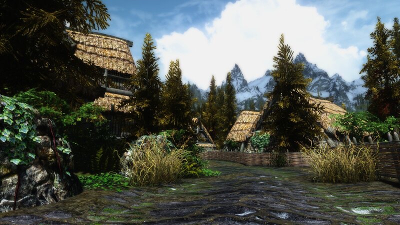 Village with Thatched Roofs — Green, Serene