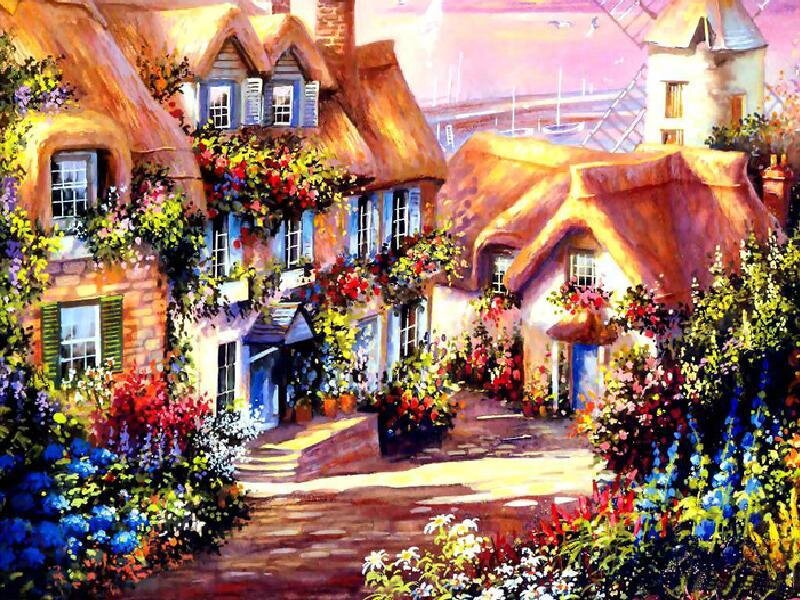 Village with Thatched Roofs — Yellow