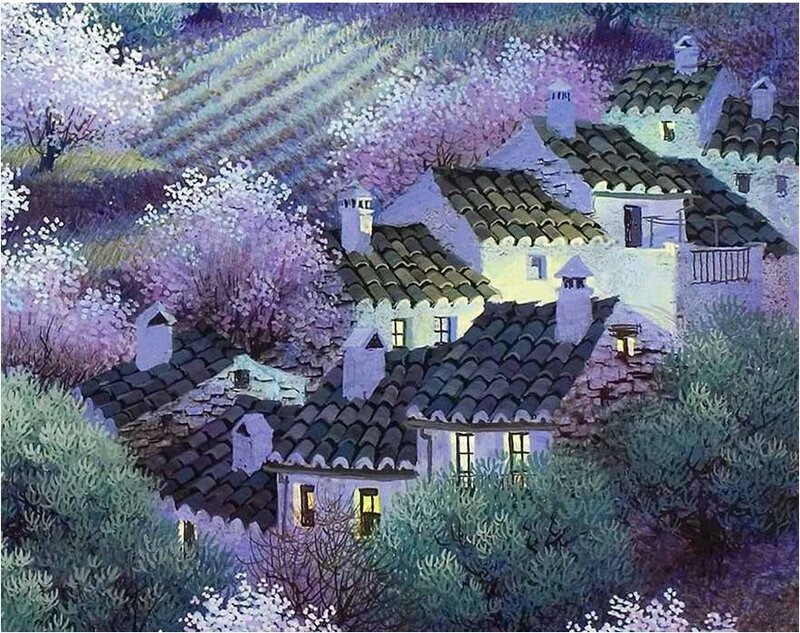 Village with Tiled Roofs — Purple