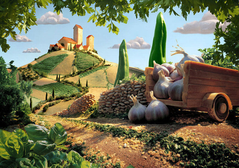 Village with vegetable cart