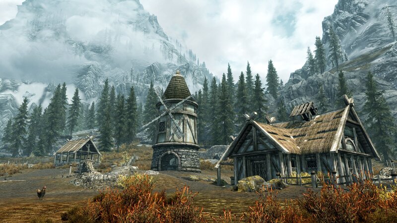Village with Windmill — Gray