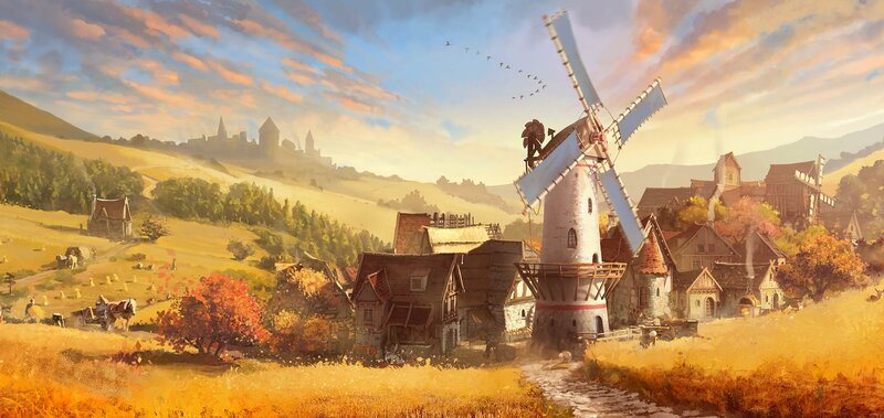 Village with Windmill — Yellow
