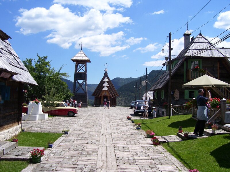 Village with wooden church