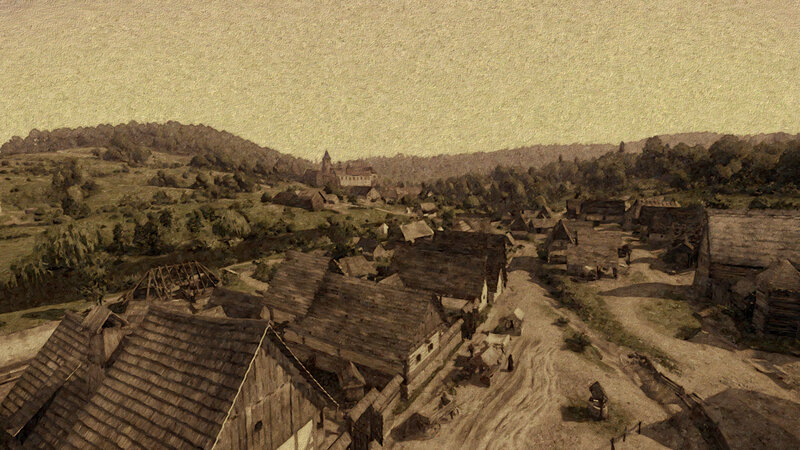 Village with Wooden Houses — Brown, Serene, Afternoon