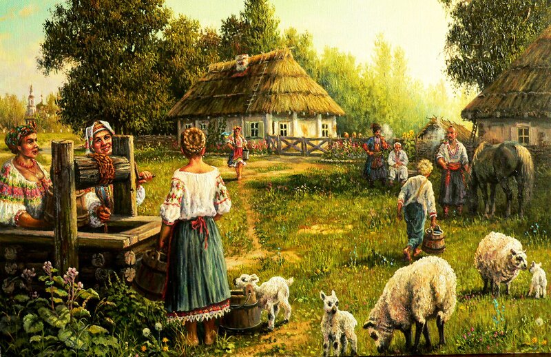 Villagers at a Well — Green