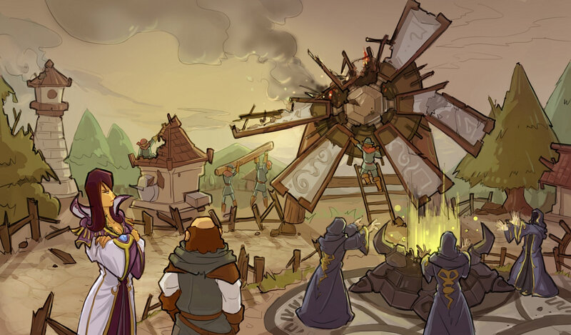 Villagers attack a windmill