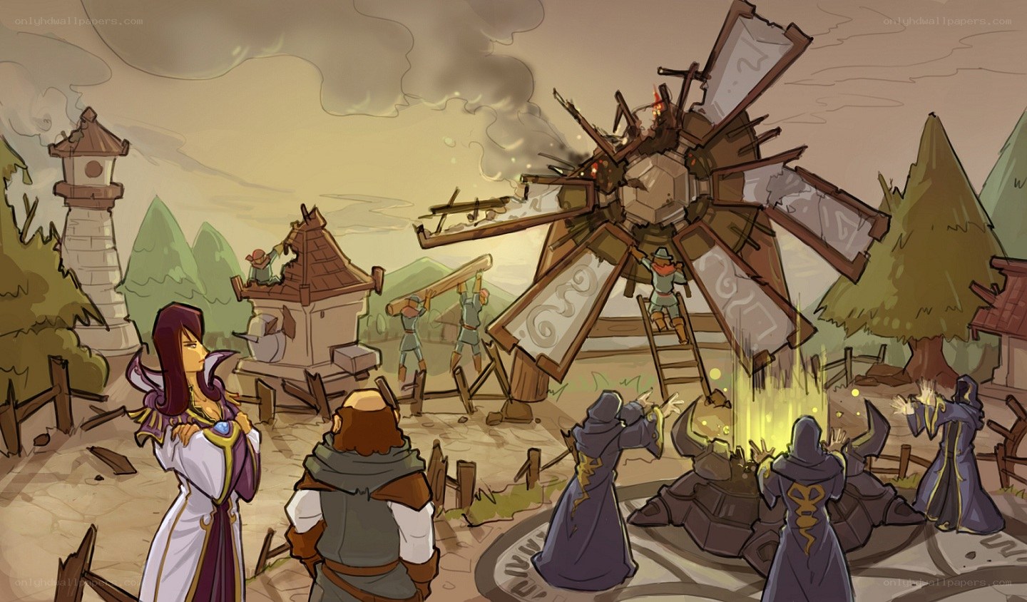 Villagers attack a windmill