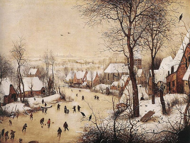 Villagers Ice Skating — White, Cold