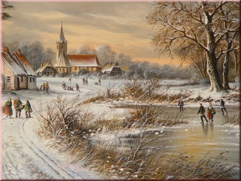 Villagers Ice Skating — White