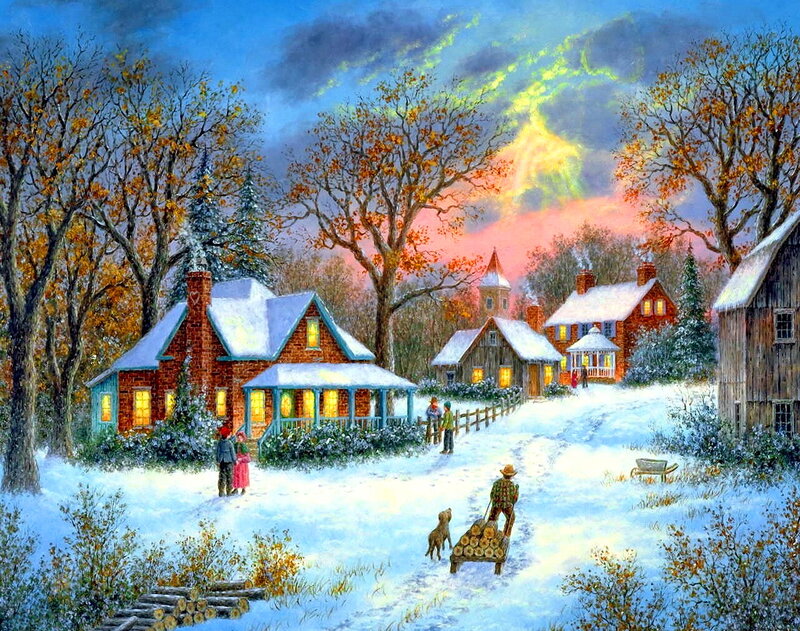 Villagers in Winter — Blue
